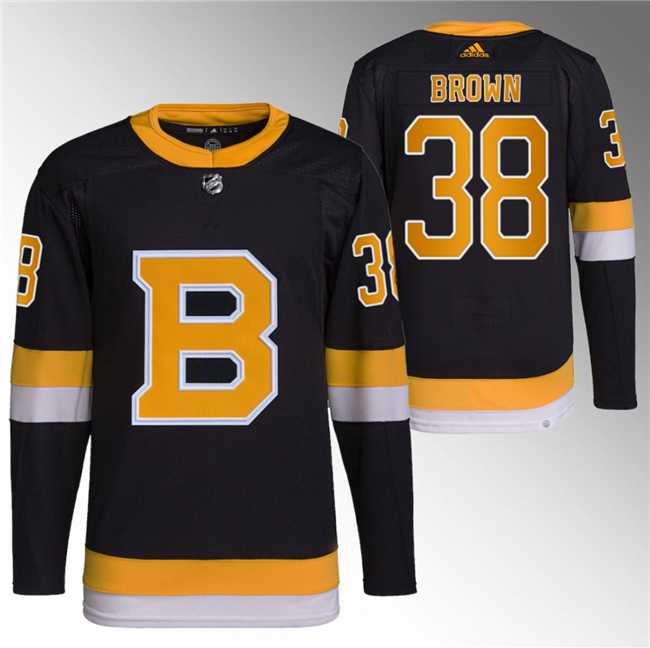 Mens Boston Bruins #38 Patrick Brown Black Home Breakaway Stitched Jersey